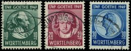 WÜRTTEMBERG 44-46 O, 1949, Goethe, Prachtsatz, Gepr. Schlegel, Mi. 110.- - Autres & Non Classés