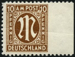 AMERIK. U. BRITISCHE ZONE 22AUr **, 1945, 10 Pf. Lebhaftorangebraun, Gezähnt L 11, Rechts Ungezähnt, Starker Waagerechte - Otros & Sin Clasificación