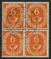 BUNDESREPUBLIK 126 VB O, 1951, 6 Pf. Posthorn Im Viererblock, Pracht, Mi. (280.-) - Otros & Sin Clasificación