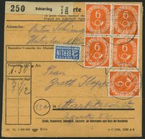 BUNDESREPUBLIK 126 BRIEF, 1954, 6 Pf. Posthorn, 25x Als Seltene Mehrfachfrankatur Vorder- Und Rückseitig Auf Paketkarte, - Sonstige & Ohne Zuordnung