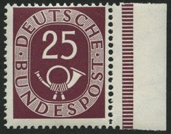 BUNDESREPUBLIK 131 **, 1951, 25 Pf. Posthorn, Rechtes Randstück, Pracht, Mi. 100.- - Sonstige & Ohne Zuordnung