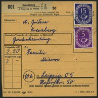 BUNDESREPUBLIK 134 VB BRIEF, 1954, 50 Pf. Posthorn Im Viererblock Rückseitig Mit 20 Pf. Zusatzfrankatur Auf Paketkarte A - Autres & Non Classés