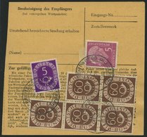 BUNDESREPUBLIK 135 BRIEF, 1954, 60 Pf. Posthorn Im Fünferblock Rückseitig Mit 10 Pf. Zusatzfrankatur Auf Paketkarte Aus - Otros & Sin Clasificación