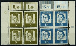 BUNDESREPUBLIK 347y,351yDZ VB **, 1961, 5 Und 15 Pf. Bedeutende Deutsche In Eckrandviererblocks Vom Oberrand Mit Drucker - Otros & Sin Clasificación