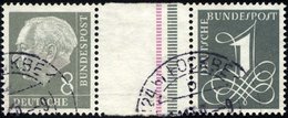 ZUSAMMENDRUCKE WZ 15aIVYII O, 1960, Heuss Wz. Liegend 8 + Z + 1, Eine Schmale Senkrechte Strichelleiste In Rosalila Und - Used Stamps