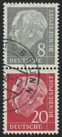 ZUSAMMENDRUCKE S 49YII O, 1960, Heuss Wz. Liegend 8 + 20, Nachauflage, Pracht, Gepr. Schlegel, Mi. 180.- - Usados