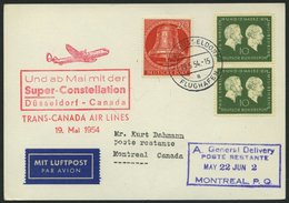 ERST-UND ERÖFFNUNGSFLÜGE 2476 BRIEF, 19.5.54, Düsseldorf-Montreal, Prachtkarte - Storia Postale