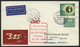 ERST-UND ERÖFFNUNGSFLÜGE 29.10.57, Berlin-Tokyo, 1. Direktflug über Den Nordpol Bis Kopenhagen, Prachtbrief, R! (nur 100 - Cartas & Documentos