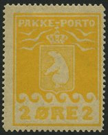 GRÖNLAND - PAKKE-PORTO 5A *, 1919, 2 Ø Gelb, (Facit P 5II), Falzrest, Pracht - Pacchi Postali