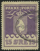 GRÖNLAND - PAKKE-PORTO 8A O, 1923, 15 Ø Violett, (Facit P 8II), Pracht - Pacchi Postali
