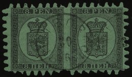 FINNLAND 6Bx Paar O, 1866, 8 P. Schwarz Auf Grün Im Waagerechten Paar Mit K1 WIBORG, Einige Zungen Etwas Verkürzt Sonst - Otros & Sin Clasificación