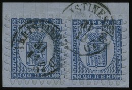 FINNLAND 8C BrfStk, 1866, 20 P. Blau, 2x Auf Briefstück, K1 KRISTINESTAD, Nur Linke Marke Eine Kurze Zunge Sonst Alle Vo - Other & Unclassified