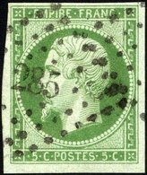 FRANKREICH 11a O, 1860, 5 C. Grün Auf Grünlich, Nummernstempel 285, Breitrandig Pracht, Mi. 100.- - Otros & Sin Clasificación