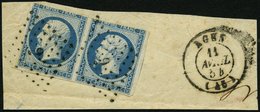 FRANKREICH 14 Paar BrfStk, 1853, 25 C. Blau Im Waagerechten Paar Auf Großem Briefstück, Nummernstempel 9, Marken Oben An - Otros & Sin Clasificación