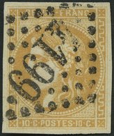 FRANKREICH 40a O, 1870, 10 C. Gelbbraun, Nummernstempel 4199, Breitrandig, Pracht - Sonstige & Ohne Zuordnung