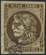 FRANKREICH 42a O, 1870, 30 C. Braun, Links Lupenrandig Sonst Vollrandig Pracht, Mi. 260.- - Sonstige & Ohne Zuordnung