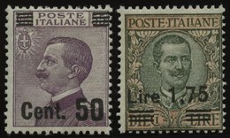 ITALIEN 172,221 *, 1923/5, 50 C. Auf 50 C. Und 1.75 L. Auf 10 L. König Viktor Emanuel III, Falzrest, 2 Prachtwerte - Italia