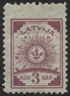LETTLAND 6 *, 1919, 3 K. Lila, Dreiseitig Gezähnt L 111/2, Oben Gezähnt L 9 3/4, Falzrest, Pracht - Lettonie