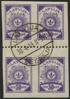 LETTLAND 22y VB O, 1919, 50 K. Violett, Senkrecht Geripptes Papier, Im Viererblock Mit Waagerechter Zähnung L 9 3/4, Pra - Lettland