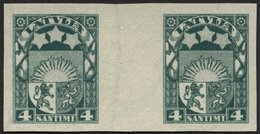 LETTLAND 91UZW (*), 1923, 4 S. Grün, Ungezähnt Im Zwischenstegpaar, Ohne Gummi, Pracht - Letonia