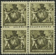 LIECHTENSTEIN 48B VB *, **, 1921, 5 Rp. Schwarzbräunlicholiv, Gezähnt L 121/2, Im Viererblock, Pracht - Autres & Non Classés