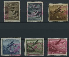 LIECHTENSTEIN 108-13 O, 1930, Flugzeug über Landschaften, Rote Fugpoststempel, Satz Feinst/Pracht - Autres & Non Classés