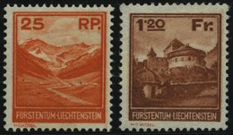 LIECHTENSTEIN 119,121 *, 1933, 25 Rp. Und 1.20 Fr. Landschaften Und Gebäude, Falzrest, Pracht - Other & Unclassified