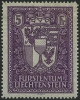 LIECHTENSTEIN 142 *, 1935, 5 Fr. Landeswappen, Falzreste, Pracht - Sonstige & Ohne Zuordnung