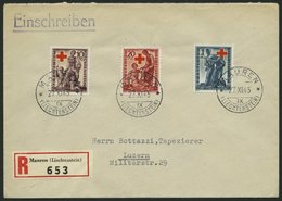 LIECHTENSTEIN 244-46 BRIEF, 1945, Rotes Kreuz Auf FDC, Einschreibbrief Nach Luzern, Pracht, Mi. 85.- - Autres & Non Classés