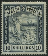 MALTA 14 *, 1899, 10 Sh. Blauschwarz, Falzreste, Feinst, Mi. 130.- - Malte
