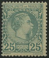 MONACO 6 *, 1885, 25 C. Dunkelbläulichgrün, Winziger Erstfalzrest, Pracht, Gepr. Brun, Mi. 750.- - Autres & Non Classés