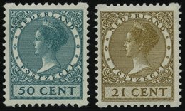 NIEDERLANDE 191D,240D *, 1930/34, 50 C. Und 21 C. Königin Wilhelmina, Rollenzähnung D, Falzrest, 2 Prachtwerte - Paesi Bassi