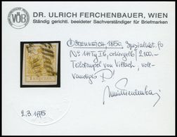 ÖSTERREICH 1Xa O, 1850, 1 Kr. Ockergelb, Handpapier, Type Ib, L2 VILLACH, Pracht, Fotobefund Dr. Ferchenbauer - Usados