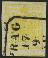 ÖSTERREICH 1Ya O, 1854, 1 Kr. Gelb, Maschinenpapier, Type Ia, R4 PRAG, Breitrandig, Pracht, Signiert - Gebraucht