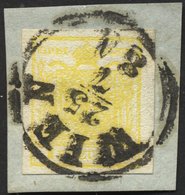 ÖSTERREICH 1Ya BrfStk, 1854, 1 Kr. Gelb, Maschinenpapier, K1 WIEN, Riesenrandig, Kabinettbriefstück - Gebraucht