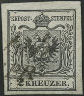 ÖSTERREICH 2Xa O, 1850, 2 Kr. Schwarz, Handpapier, Type Ia, Erstdruck, Pracht, Gepr. Seitz, Handbuch Dr. Ferchenbauer 18 - Oblitérés