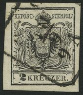 ÖSTERREICH 2Ya O, 1854, 2 Kr. Schwarz, Maschinenpapier, Type IIIb, R4 PRAG, Pracht, Signiert - Oblitérés