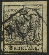 ÖSTERREICH 2Ya O, 1854, 2 Kr. Schwarz, Maschinenpapier, Type IIIb, Kartonpapier, R4 PRAG, Pracht - Used Stamps