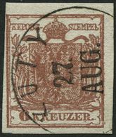 ÖSTERREICH 4X O, 1850, 6 Kr. Braun, Handpapier, Type Ib, K1 KUTY, Pracht - Usados