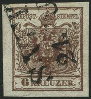 ÖSTERREICH 4X O, 1850, 6 Kr. Braun, Handpapier, Seidenpapier, L2 S. VEIT, Pracht - Gebraucht