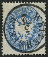 ÖSTERREICH 27 O, 1863, 10 Kr. Blau, Zentrischer K1 WEITERSFELD, Pracht - Usados