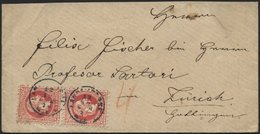 ÖSTERREICH 37I Paar BRIEF, 1870, 5 Kr. Karmin, Grober Druck, Im Senkrechten Paar Auf Brief Von Wien Nach Zürich, Pracht - Usados