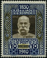 ÖSTERREICH 177 **, 1910, 10 Kr. 80. Geburtstag, Pracht, Mi.450.- - Used Stamps