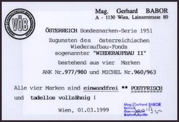 ÖSTERREICH 960-63 **, 1951, Wiederaufbau, Prachtsatz, Fotobefund Babor, Mi. 80.- - Usados