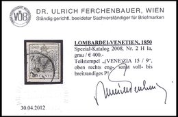 LOMBARDEI UND VENETIEN 2X O, 1850, 10 C. Schwarz, Handpapier, Type Ia, Pracht, Fotobefund Dr. Ferchenbauer, Handbuch EUR - Lombardo-Veneto