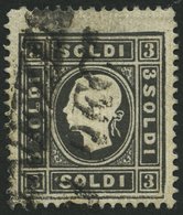 LOMBARDEI UND VENETIEN 7Ia O, 1858, 3 So. Schwarz, Type I, Mit Plattenfehler Kleiner Weißer Fleck Vor Soldi Unten, L2 VE - Lombardo-Veneto