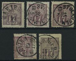 SCHWEDEN 15a O, 1866, 17 Ö. Rotlila, 5 Werte In Farbnuancen, Feinst/Pracht, Mi. 700.- - ... - 1855 Voorfilatelie