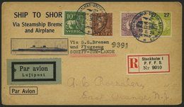 FLUGPOST 10.8.1929, K1 STOCKHOLM - KALMAR - STETTIN - BERLIN - WIEN, Katapult-Sonderzuleitungskarte Zum Dampfer Bremen, - Storia Postale