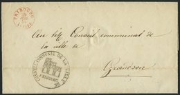 SCHWEIZ BUNDESPOST 1850, Dienstbrief Mit Rotem K2 Aus FRIBOURG Mit Inhalt Nach Grandson, Dekorativer Siegelstempel Der S - 1843-1852 Correos Federales Y Cantonales