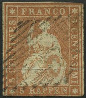 SCHWEIZ BUNDESPOST 13Ia O, 1854, 5 Rp. Braunorange, 1. Münchner Druck, (Zst. 22Aa), Unten Etwas Angeschnitten Sonst Meis - 1843-1852 Poste Federali E Cantonali